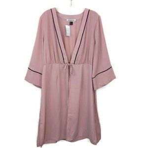 Funkitribe Blush Piped Slit Front Tie Kimono Robe